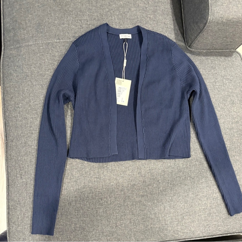 POINT Women's Blue Cropped Open Cardigan